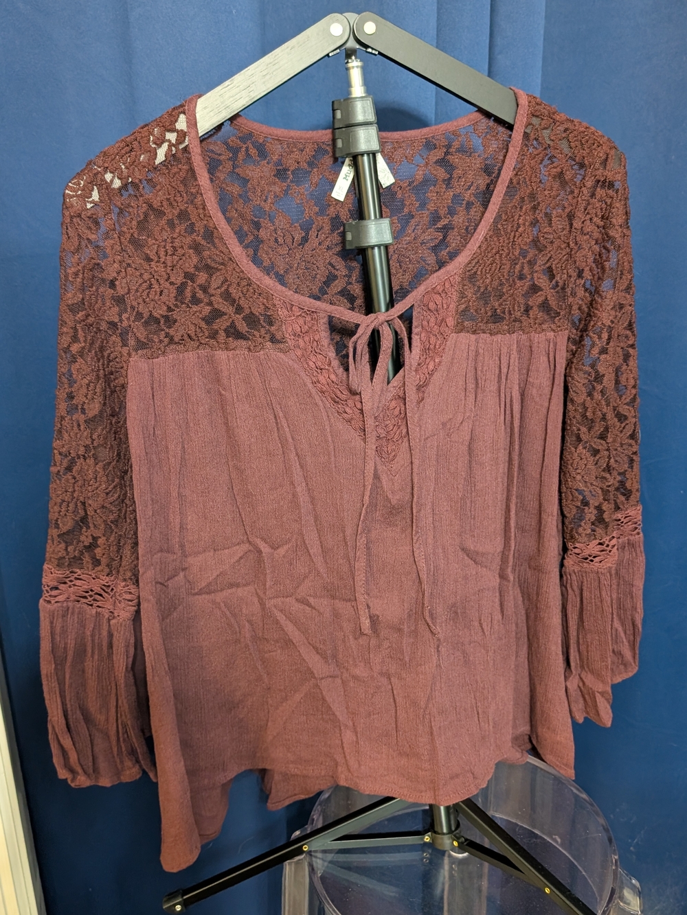 Mudd Wine Lace Yoke Peasant Blouse